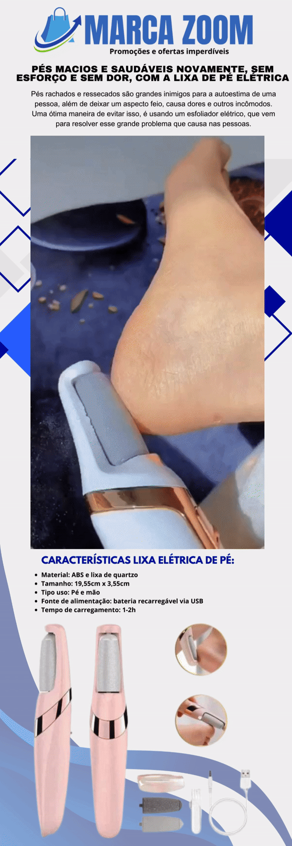 Lixa Elétrica Portátil dos Pés.